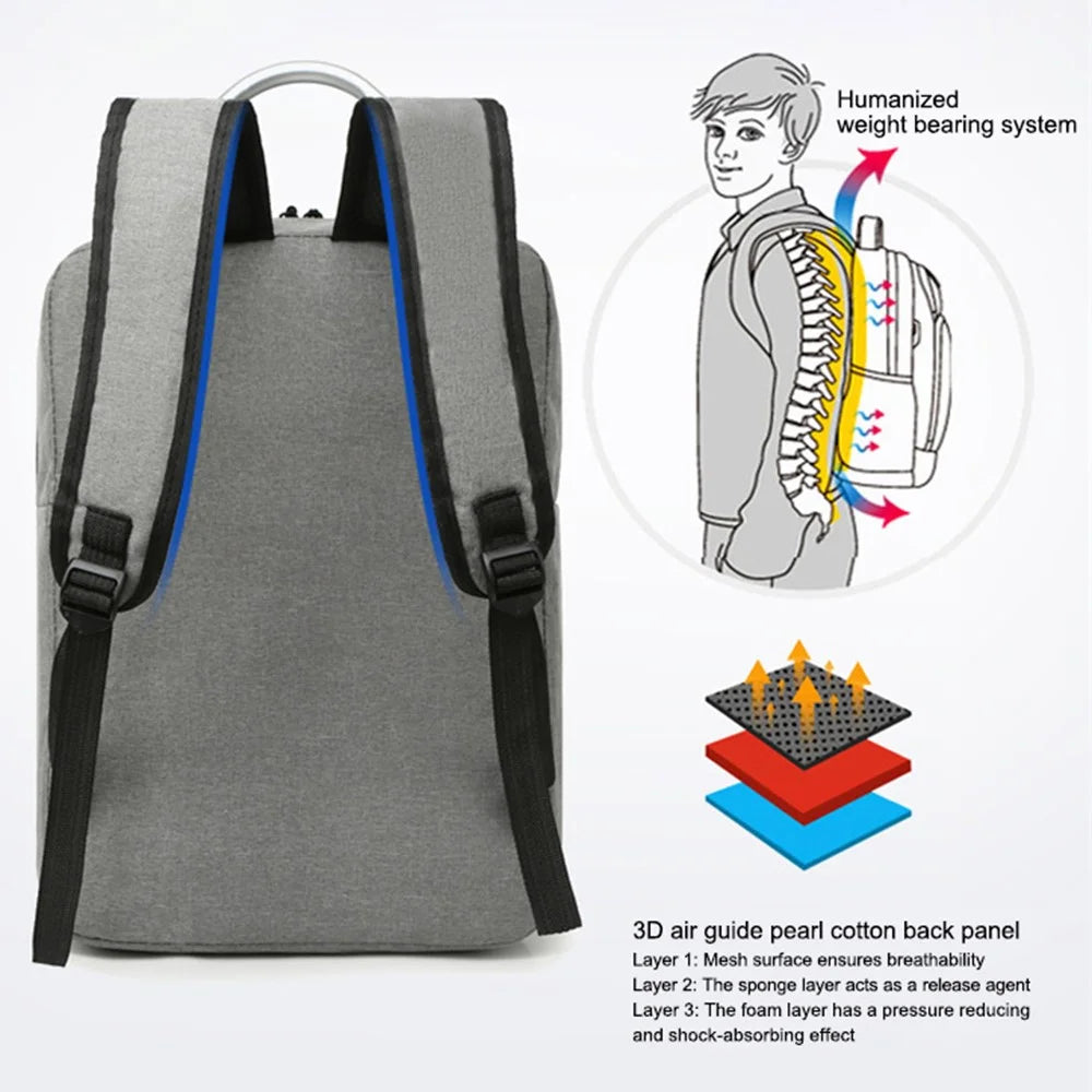 20L Business Casual Oxford Cloth Backpack Men Dual Shoulder Bag Laptop Carrying Bag - Light Grey - 3