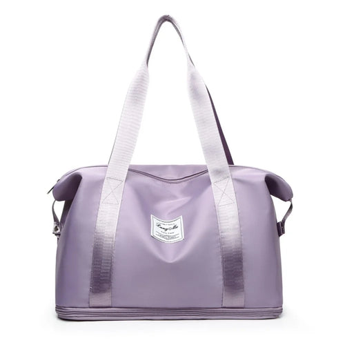 Oxford Cloth Duffle Bag Weekend Overnight Shoulder Bag Sports Gym Handbag - Light Purple - 1