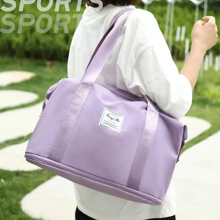 Oxford Cloth Duffle Bag Weekend Overnight Shoulder Bag Sports Gym Handbag - Light Purple - 2