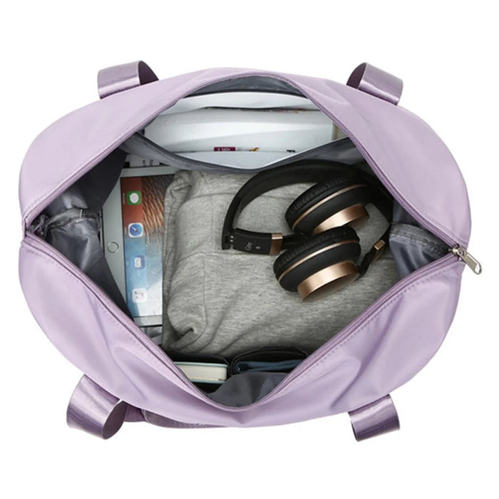 Oxford Cloth Duffle Bag Weekend Overnight Shoulder Bag Sports Gym Handbag - Light Purple - 3