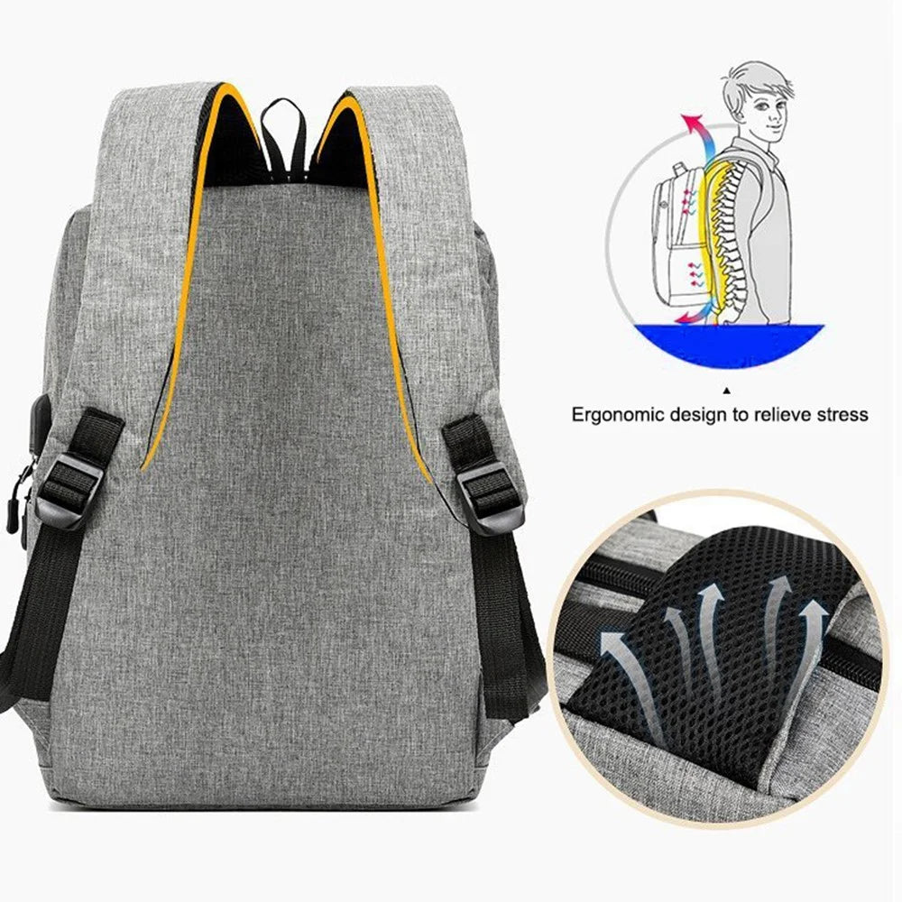 Backpack USB Charging Oxford Cloth Shoulders Bag with Small Pouch + Sling Bag - Grey - 4