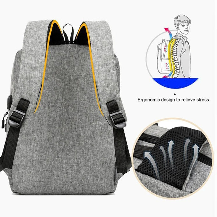 Backpack USB Charging Oxford Cloth Shoulders Bag with Small Pouch + Sling Bag - Grey - 4