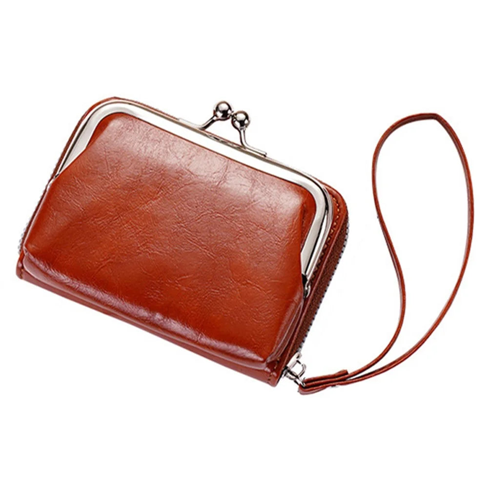 Women's Mini Wallet Vintage Pouch Kiss-lock Coin Small Change Purse Bag - Light Brown - 1