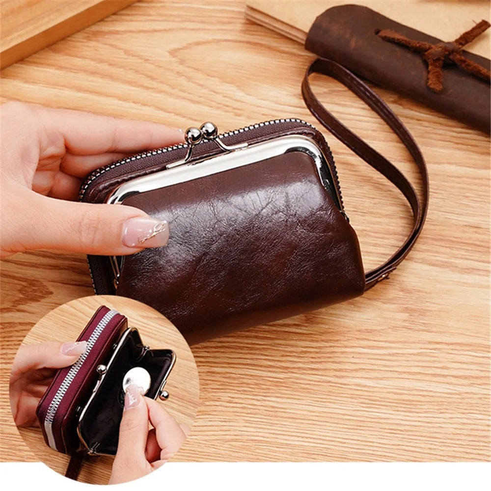 Women's Mini Wallet Vintage Pouch Kiss-lock Coin Small Change Purse Bag - Light Brown - 3