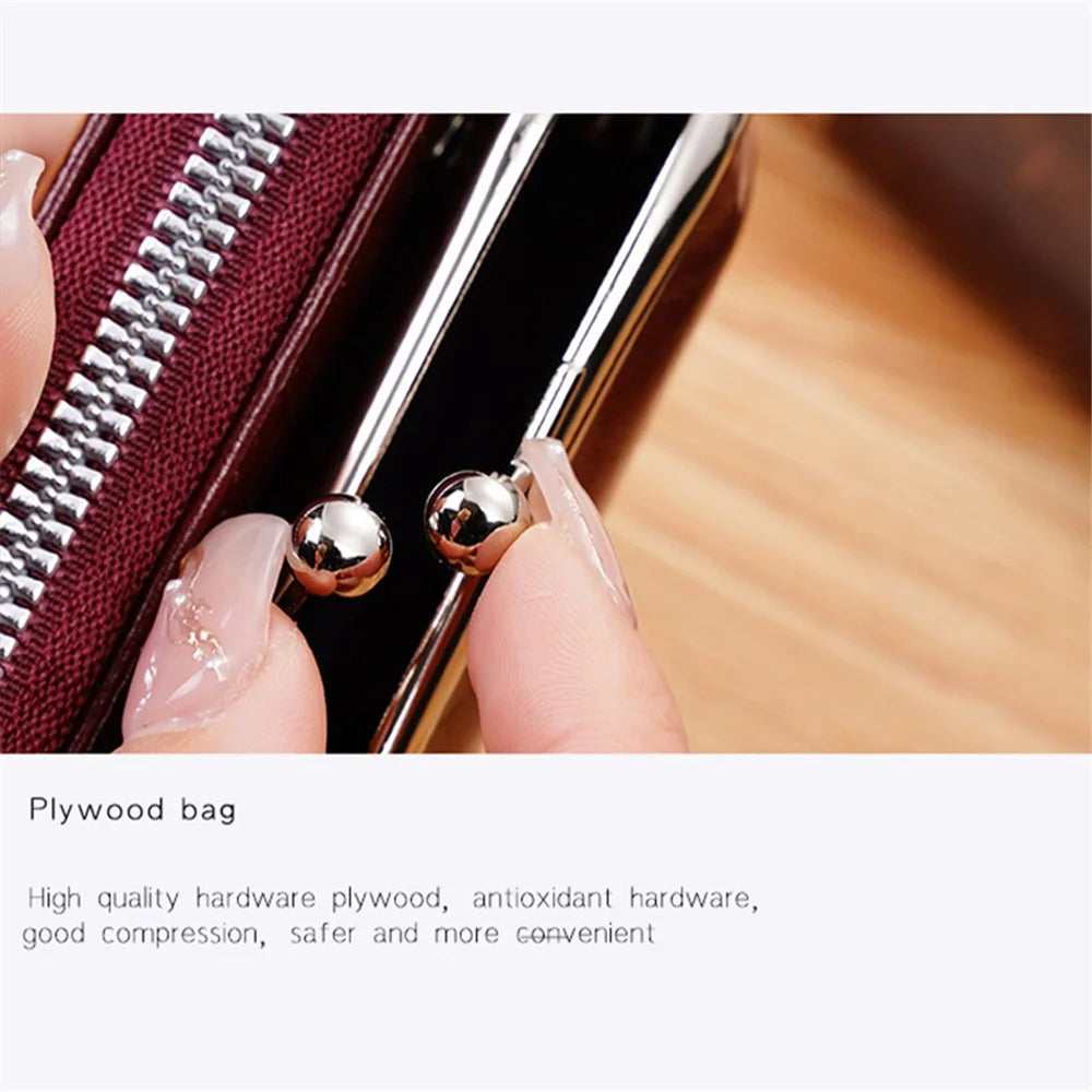 Women's Mini Wallet Vintage Pouch Kiss-lock Coin Small Change Purse Bag - Light Brown - 6