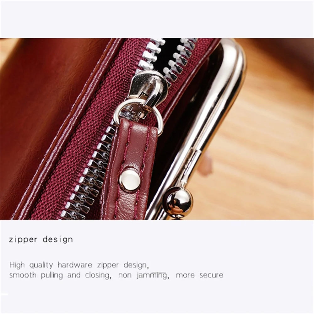 Women's Mini Wallet Vintage Pouch Kiss-lock Coin Small Change Purse Bag - Light Brown - 7