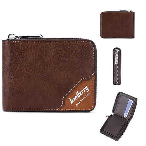 BAELLERRY D5104 Men's Zipper Wallet RFID Blocking PU Leather Card Pouch Coin Purse Bag Billfold - Light Brown - 1