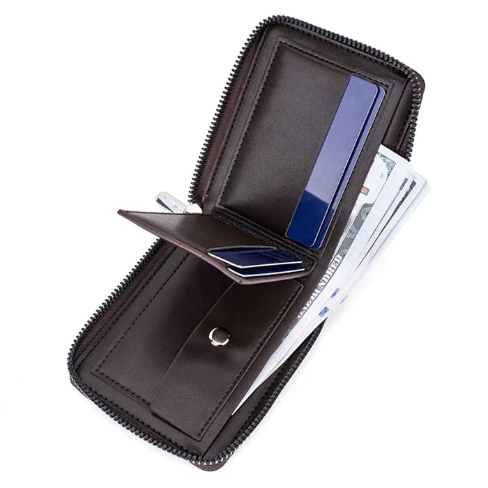 BAELLERRY D5104 Men's Zipper Wallet RFID Blocking PU Leather Card Pouch Coin Purse Bag Billfold - Light Brown - 2