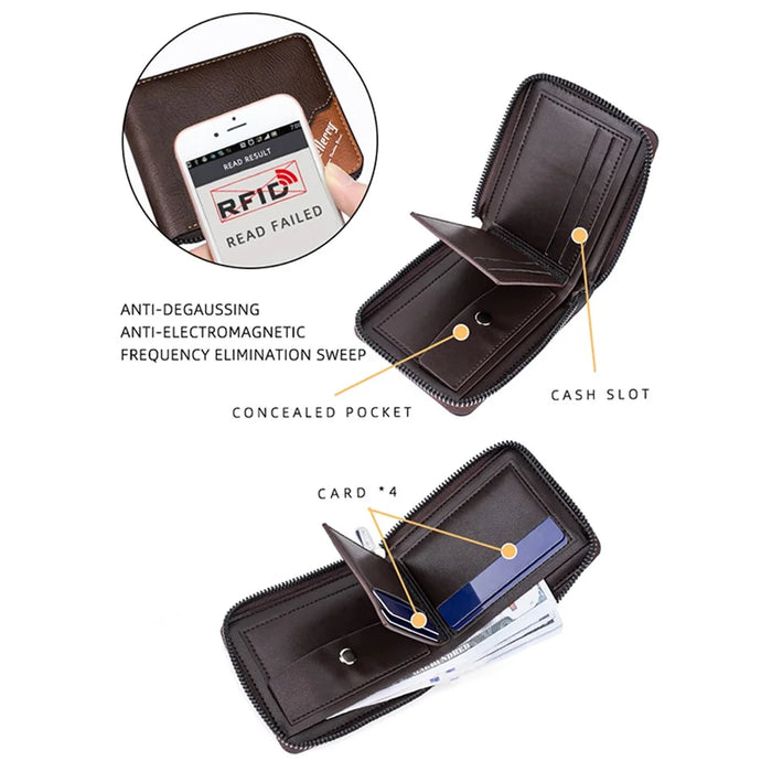 BAELLERRY D5104 Men's Zipper Wallet RFID Blocking PU Leather Card Pouch Coin Purse Bag Billfold - Light Brown - 5