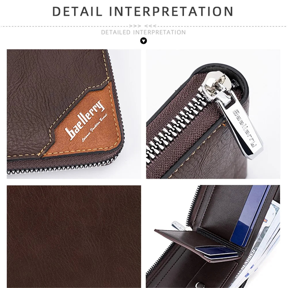 BAELLERRY D5104 Men's Zipper Wallet RFID Blocking PU Leather Card Pouch Coin Purse Bag Billfold - Light Brown - 6