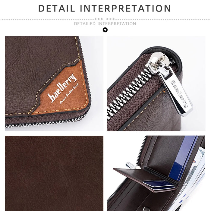 BAELLERRY D5104 Men's Zipper Wallet RFID Blocking PU Leather Card Pouch Coin Purse Bag Billfold - Light Brown - 6