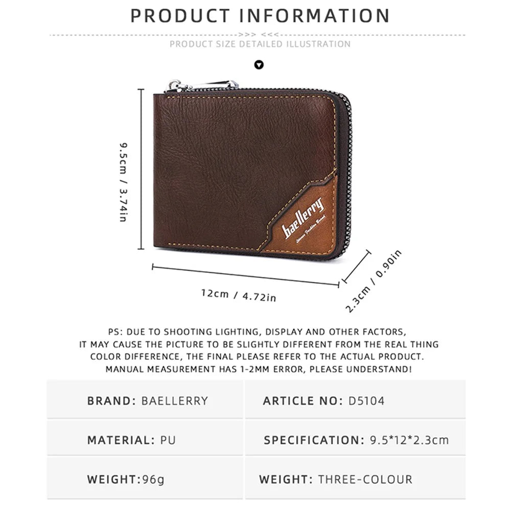 BAELLERRY D5104 Men's Zipper Wallet RFID Blocking PU Leather Card Pouch Coin Purse Bag Billfold - Light Brown - 7