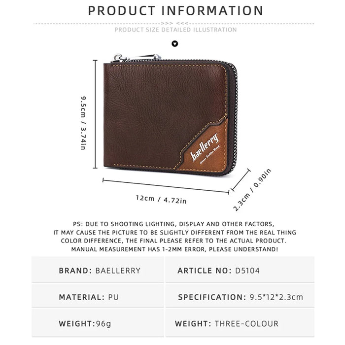BAELLERRY D5104 Men's Zipper Wallet RFID Blocking PU Leather Card Pouch Coin Purse Bag Billfold - Light Brown - 7