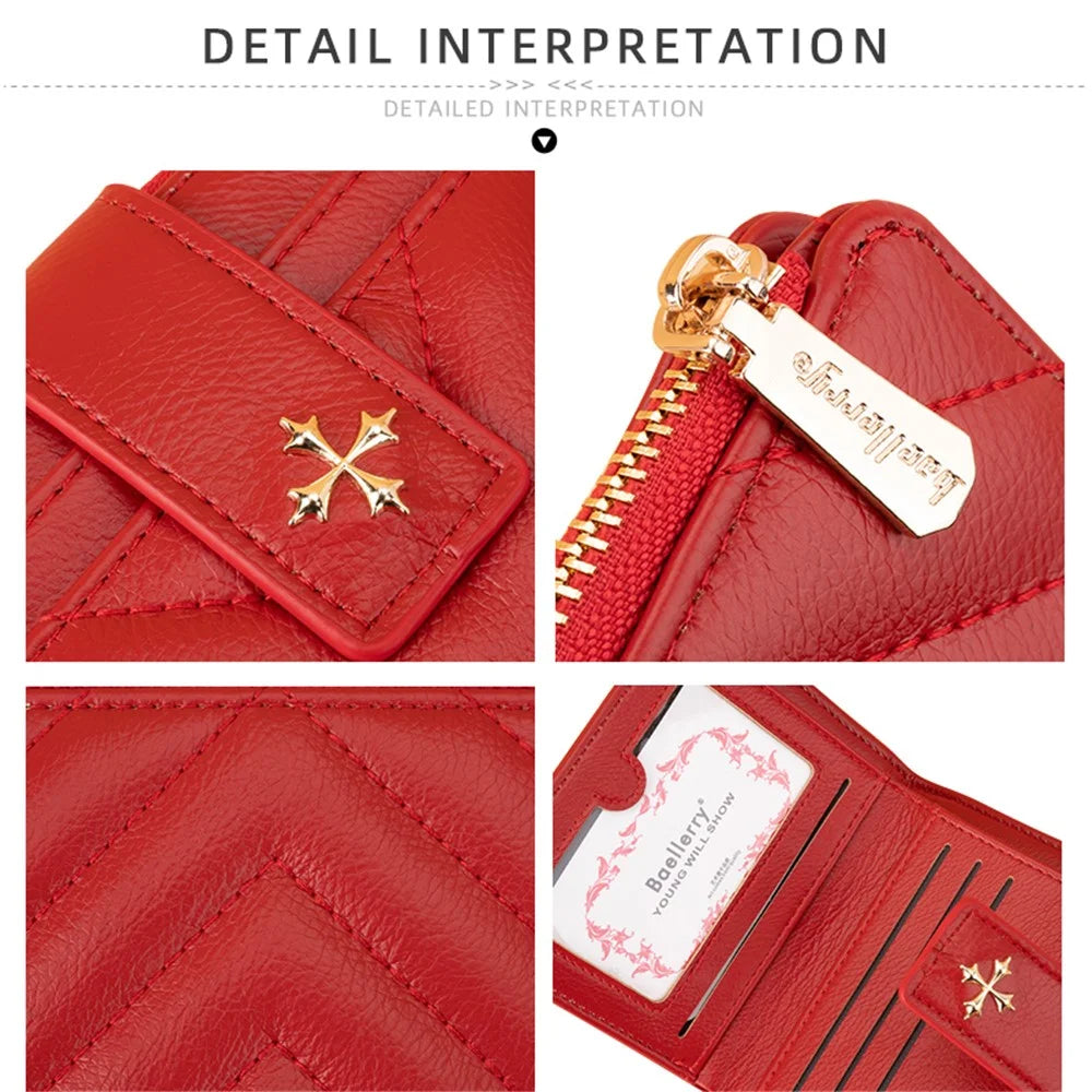 BAELLERRY N2402 Women's Wallet Zipper Design PU Leather Card Holder Pouch Coin Storage Bag - Red - 6