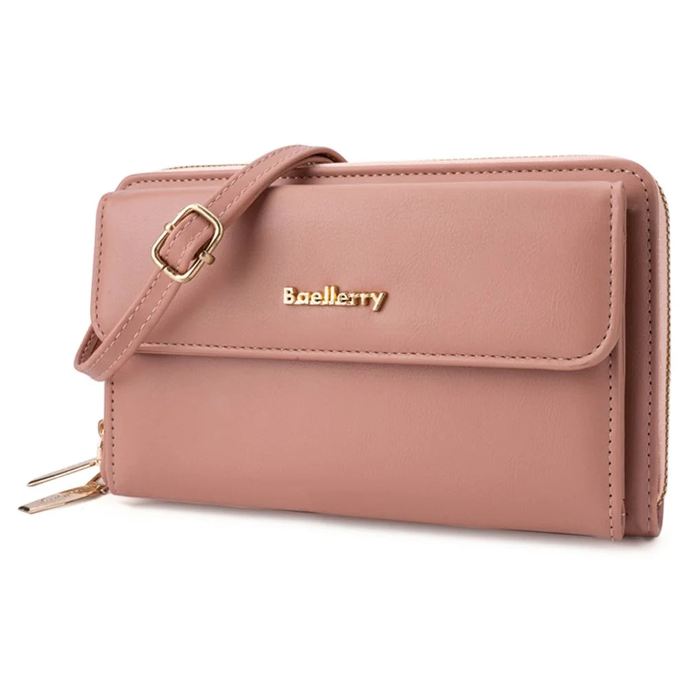 BAELLERRY N8323 Women Touch Screen Phone Holder PU Leather Crossbody Shoulder Bag - Dark Pink - 1