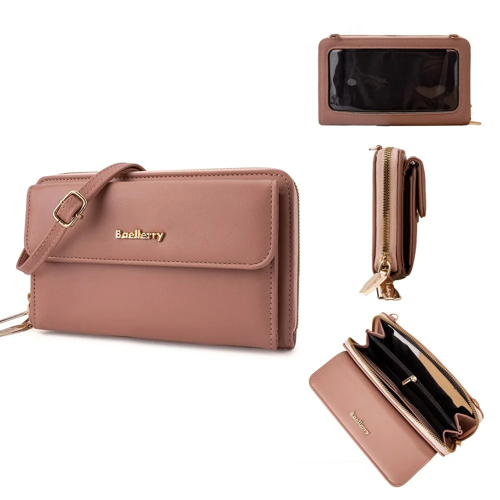 BAELLERRY N8323 Women Touch Screen Phone Holder PU Leather Crossbody Shoulder Bag - Dark Pink - 3