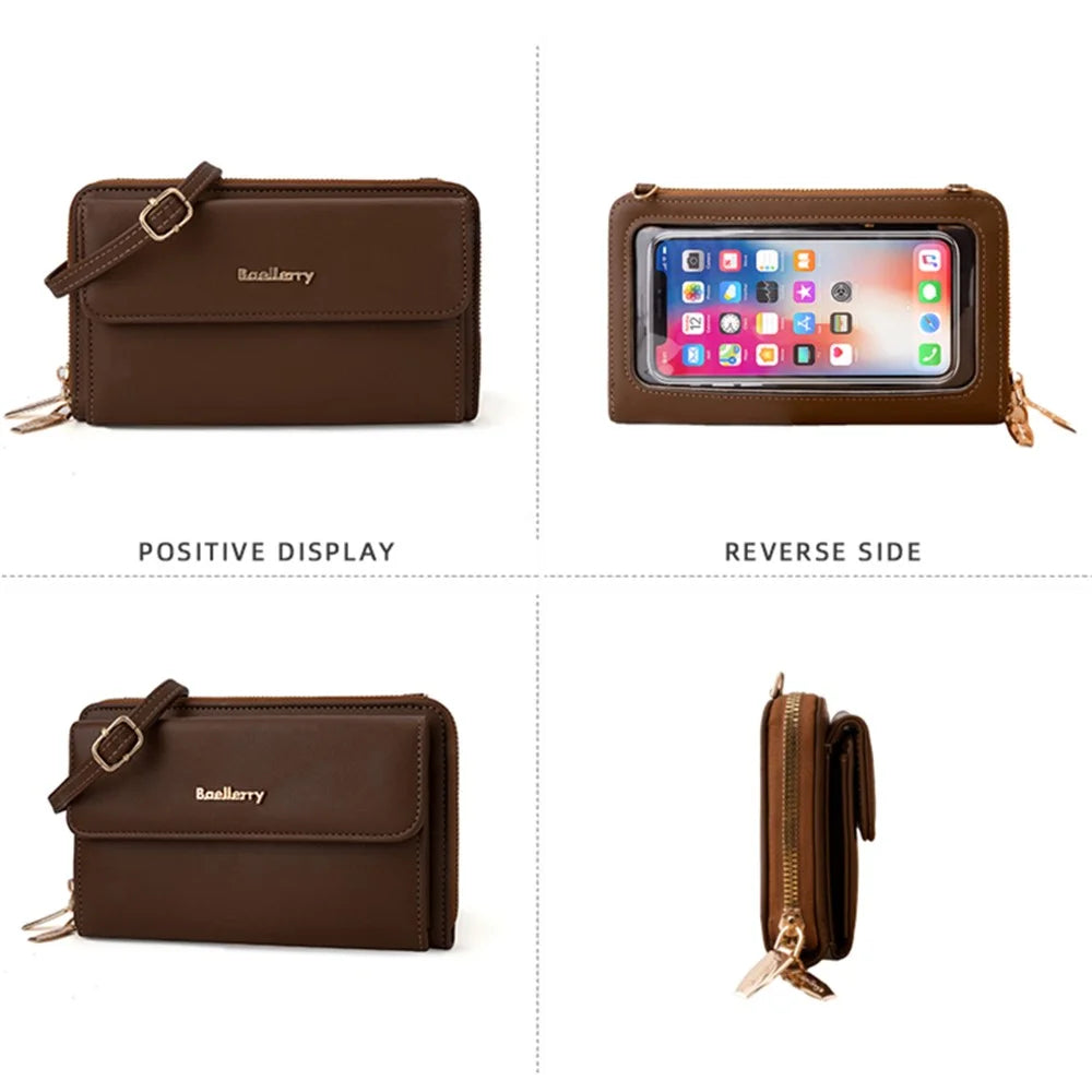 BAELLERRY N8323 Women Touch Screen Phone Holder PU Leather Crossbody Shoulder Bag - Dark Pink - 5