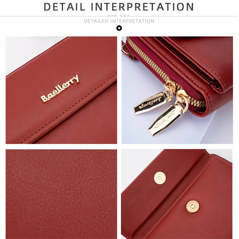 BAELLERRY N8323 Women Touch Screen Phone Holder PU Leather Crossbody Shoulder Bag - Dark Pink - 6