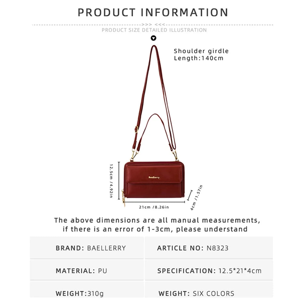 BAELLERRY N8323 Women Touch Screen Phone Holder PU Leather Crossbody Shoulder Bag - Dark Pink - 7