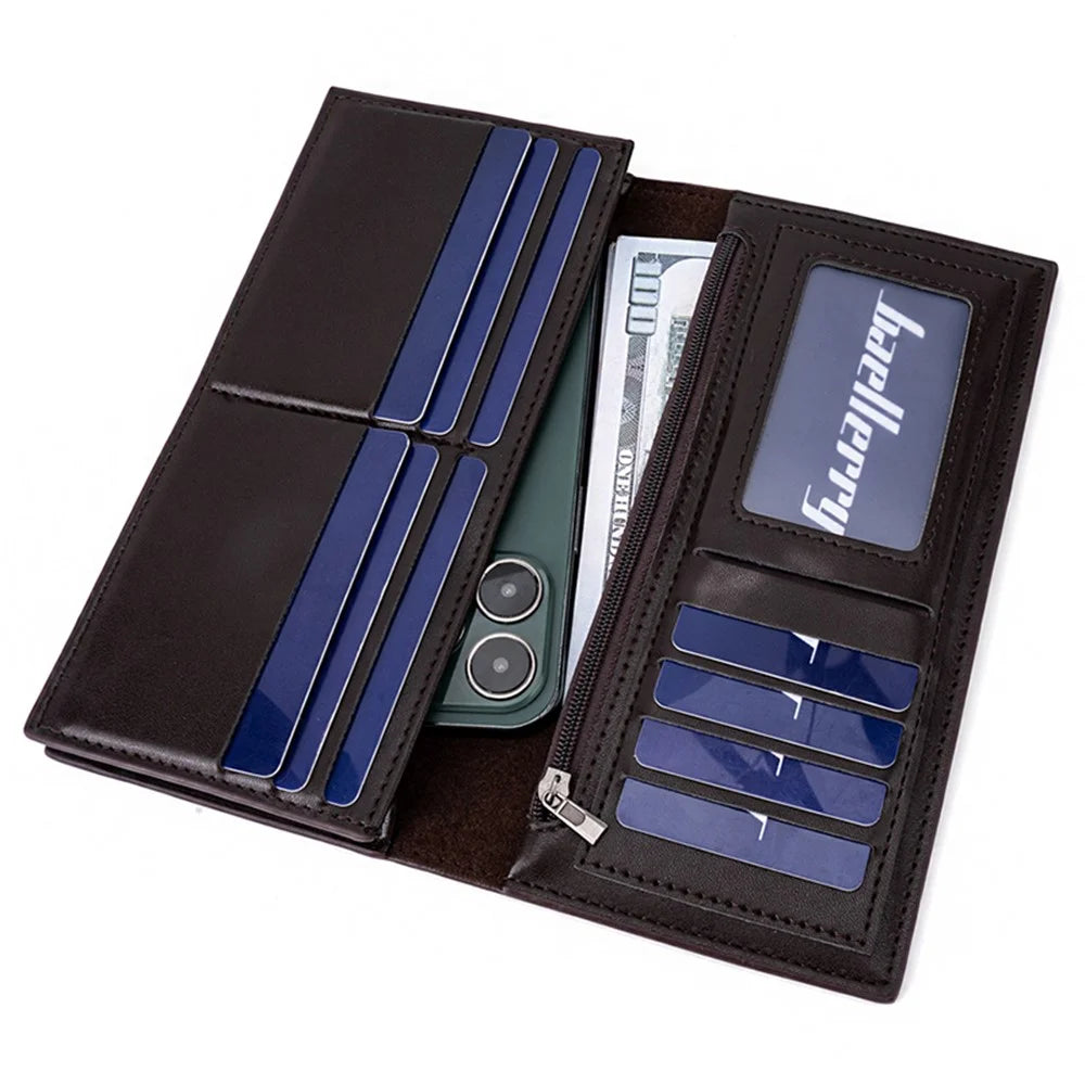 BAELLERRY C3021 Long Wallet PU Leather Card Cash Storage Pouch Bag Phone Clutch Purse - Coffee - 2
