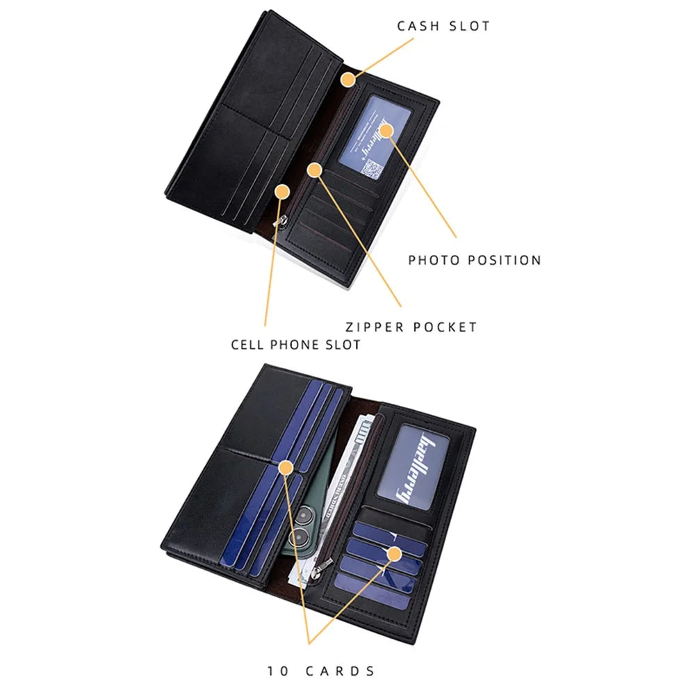 BAELLERRY C3021 Long Wallet PU Leather Card Cash Storage Pouch Bag Phone Clutch Purse - Coffee - 4