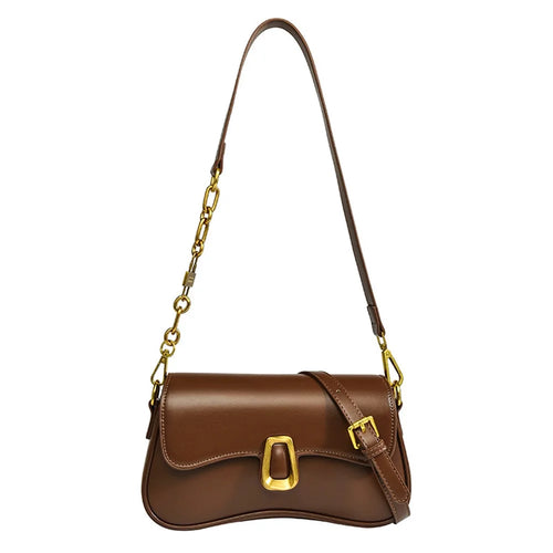 SMNQS-6144 Solid Color Underarm Bag Fashion Women PU Leather Crossbody Shoulder Bag - Coffee - 1