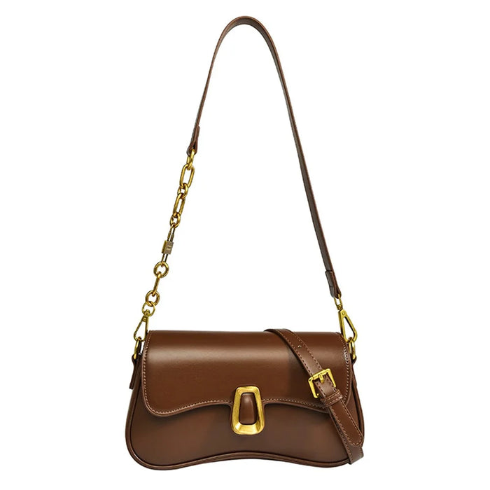 SMNQS-6144 Solid Color Underarm Bag Fashion Women PU Leather Crossbody Shoulder Bag - Coffee - 1