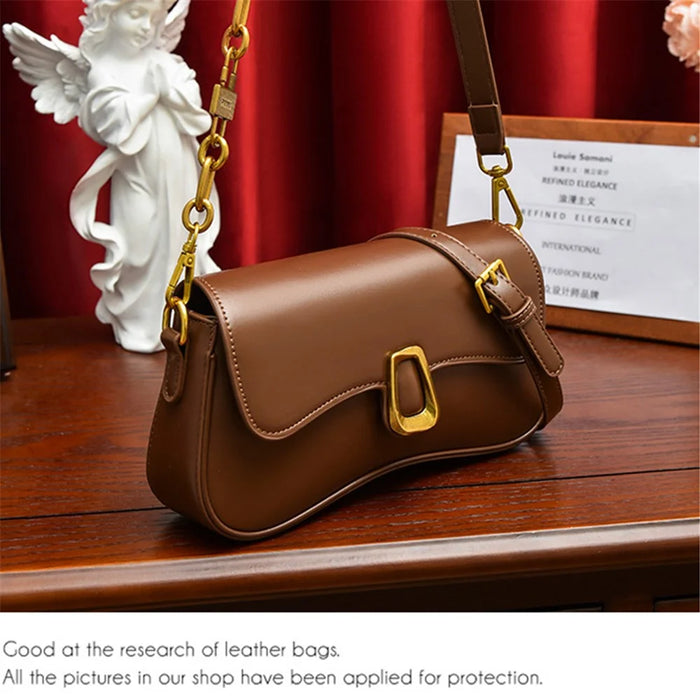 SMNQS-6144 Solid Color Underarm Bag Fashion Women PU Leather Crossbody Shoulder Bag - Coffee - 5