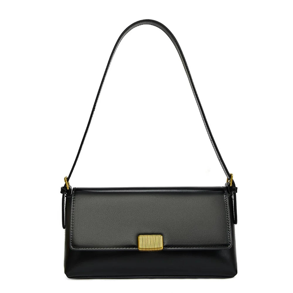 SMNQS-A6145 Fashion Women PU Leather Underarm Bag Solid Color Crossbody Shoulder Bag - Black - 1