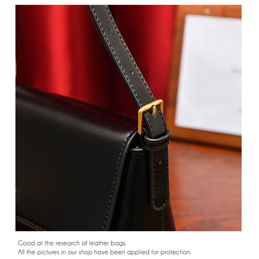 SMNQS-A6145 Fashion Women PU Leather Underarm Bag Solid Color Crossbody Shoulder Bag - Black - 4