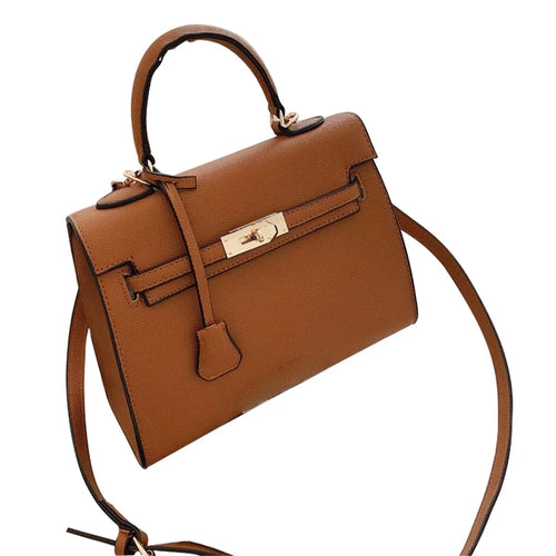 XC1058 PU Leather Small Crossbody Bag Women Square Tote Single Shoulder Bag - Brown - 1