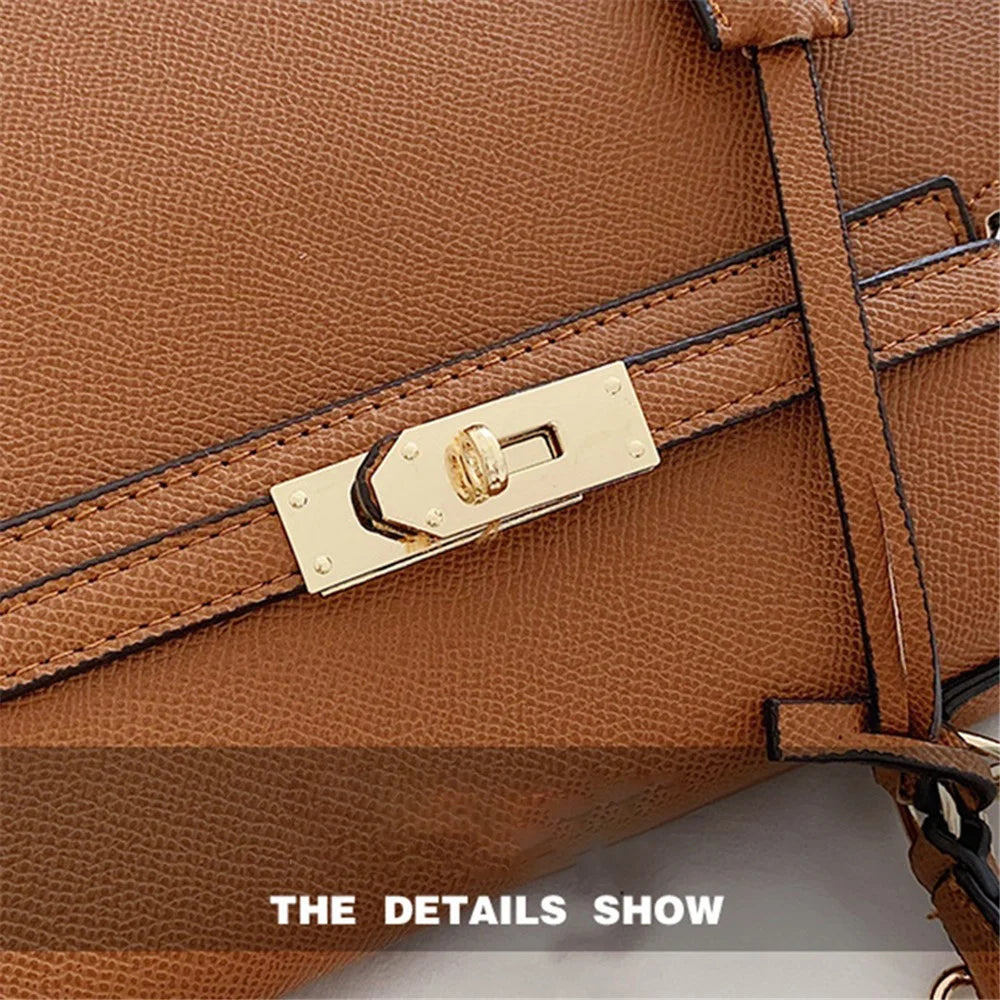 XC1058 PU Leather Small Crossbody Bag Women Square Tote Single Shoulder Bag - Brown - 3