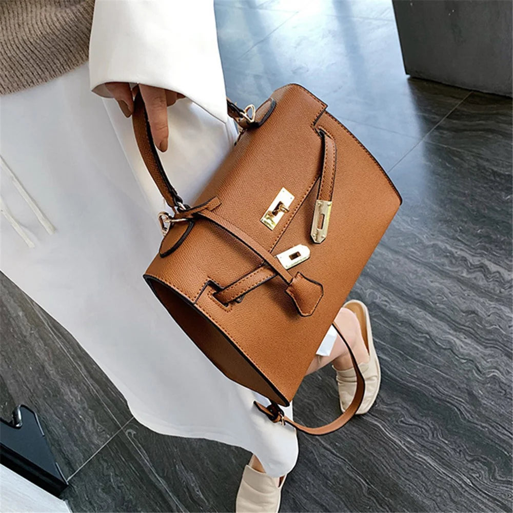 XC1058 PU Leather Small Crossbody Bag Women Square Tote Single Shoulder Bag - Brown - 4