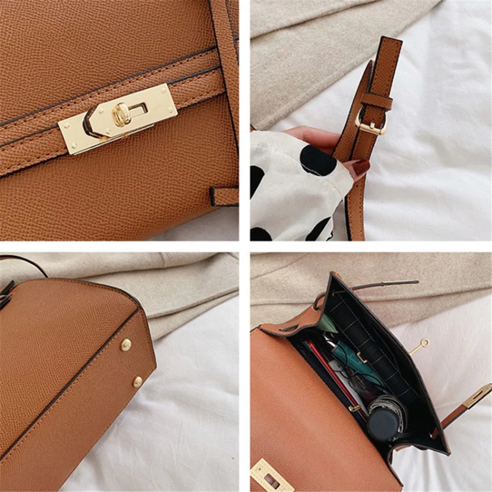 XC1058 PU Leather Small Crossbody Bag Women Square Tote Single Shoulder Bag - Brown - 5
