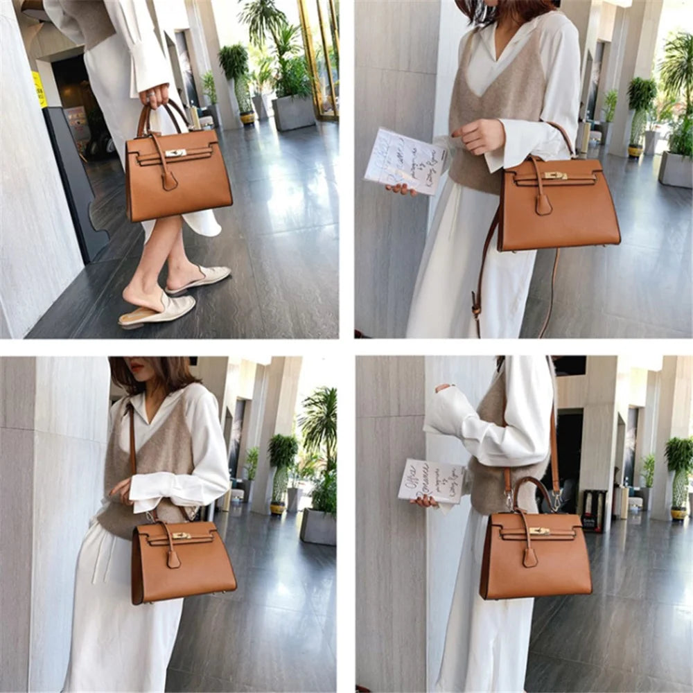 XC1058 PU Leather Small Crossbody Bag Women Square Tote Single Shoulder Bag - Brown - 6