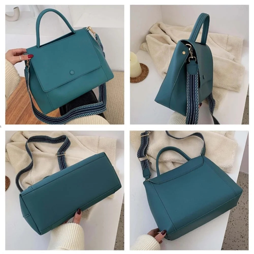 MM1926 Winter PU Leather Crossbody Bag Women's Satchel Shoulder Bag Large Handbag Tote Bag - Blue - 2