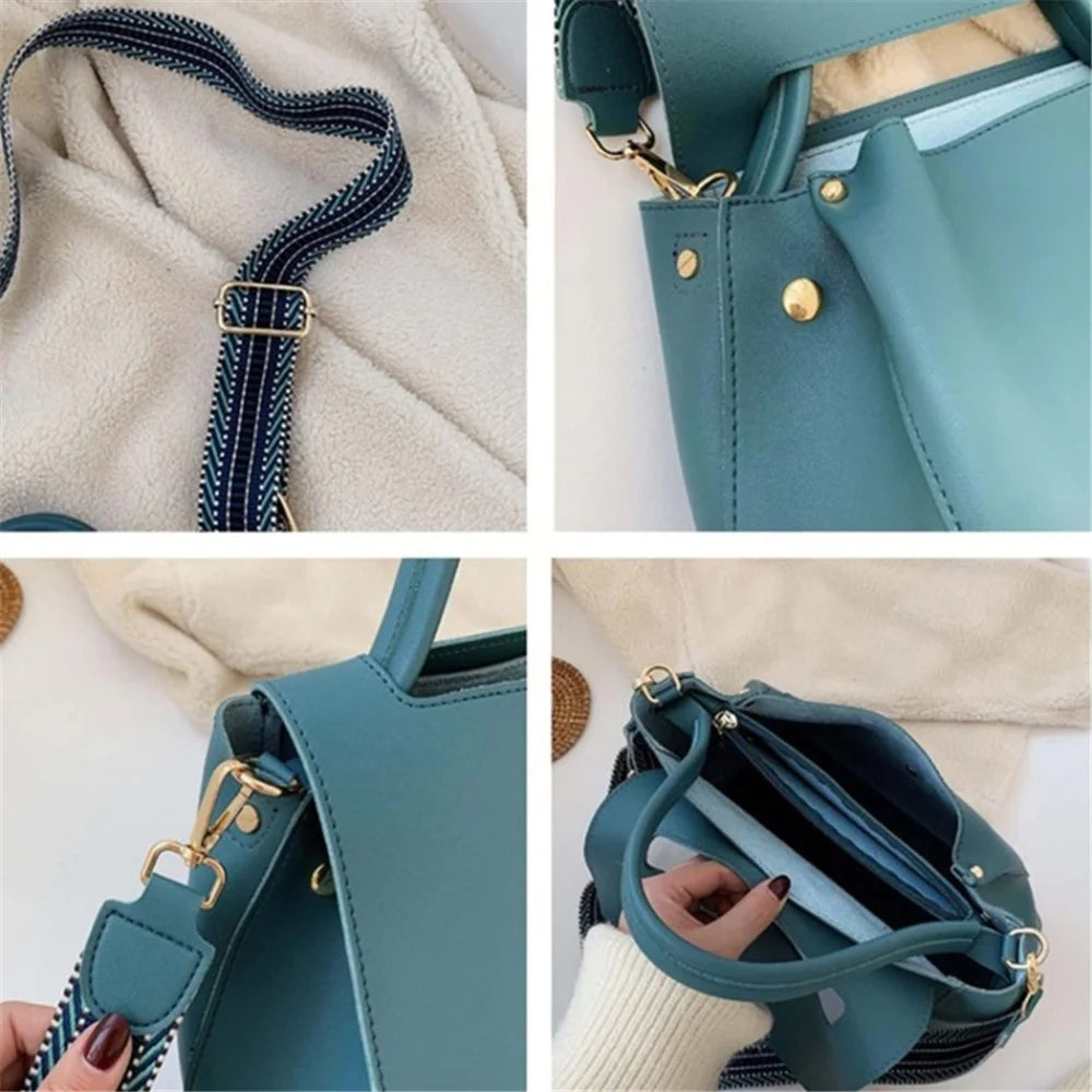 MM1926 Winter PU Leather Crossbody Bag Women's Satchel Shoulder Bag Large Handbag Tote Bag - Blue - 3