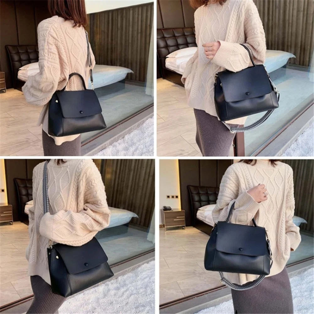MM1926 Winter PU Leather Crossbody Bag Women's Satchel Shoulder Bag Large Handbag Tote Bag - Blue - 4
