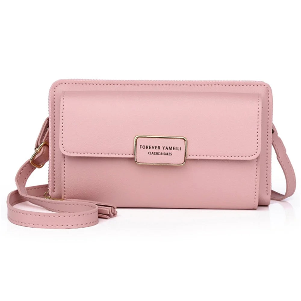 7090 Women's Large Wallet PU Leather Crossbody Bag Shoulder Bag Handbag - Pink - 1