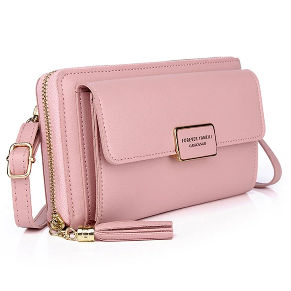 7090 Women's Large Wallet PU Leather Crossbody Bag Shoulder Bag Handbag - Pink - 3