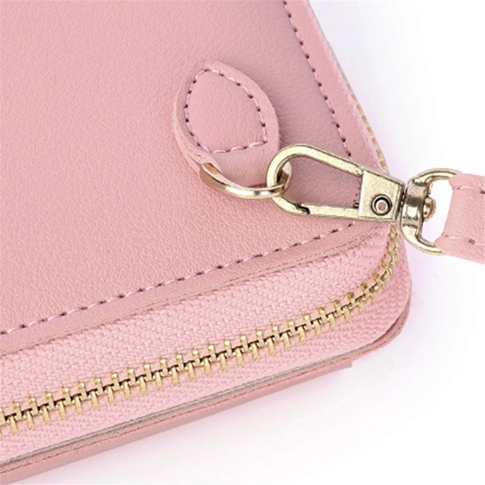 7090 Women's Large Wallet PU Leather Crossbody Bag Shoulder Bag Handbag - Pink - 5