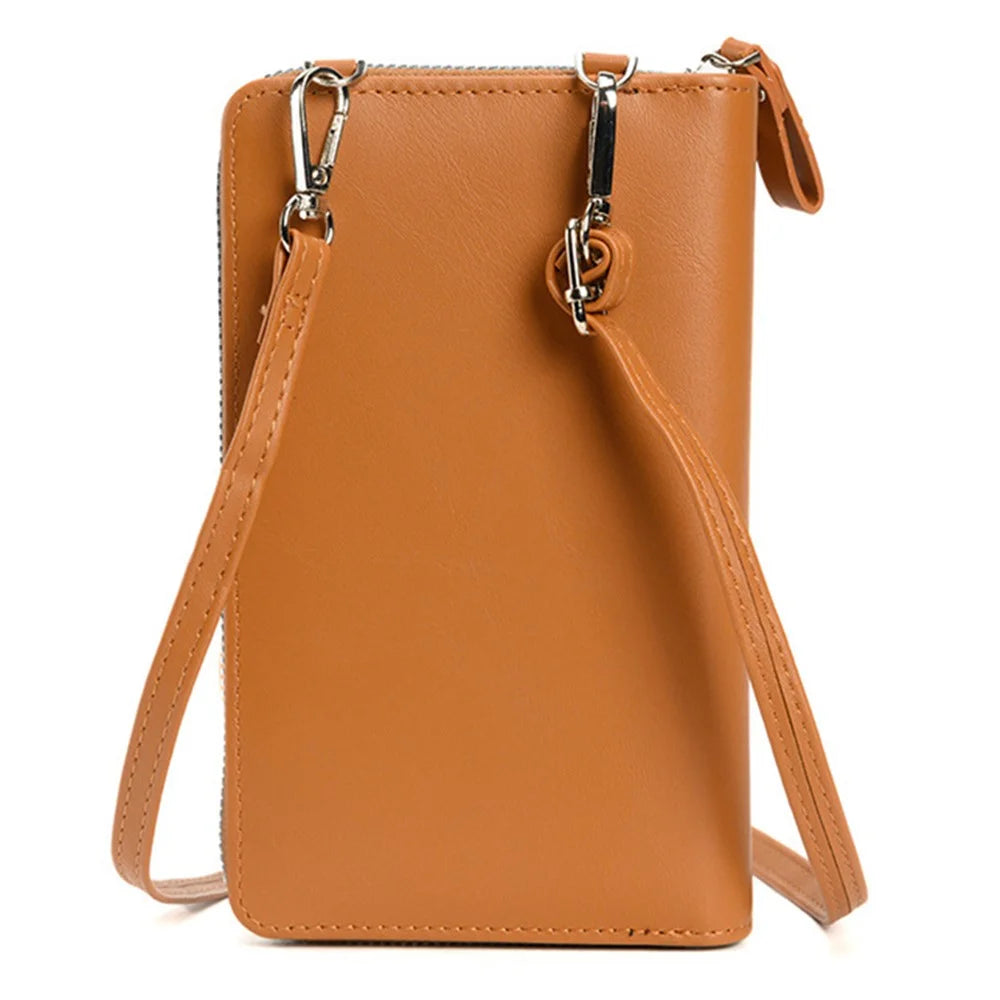 A3412 PU Leather Crossbody Shoulder Bag Women's Card Holder Storage Pouch Wallet Phone Bag - Brown - 2