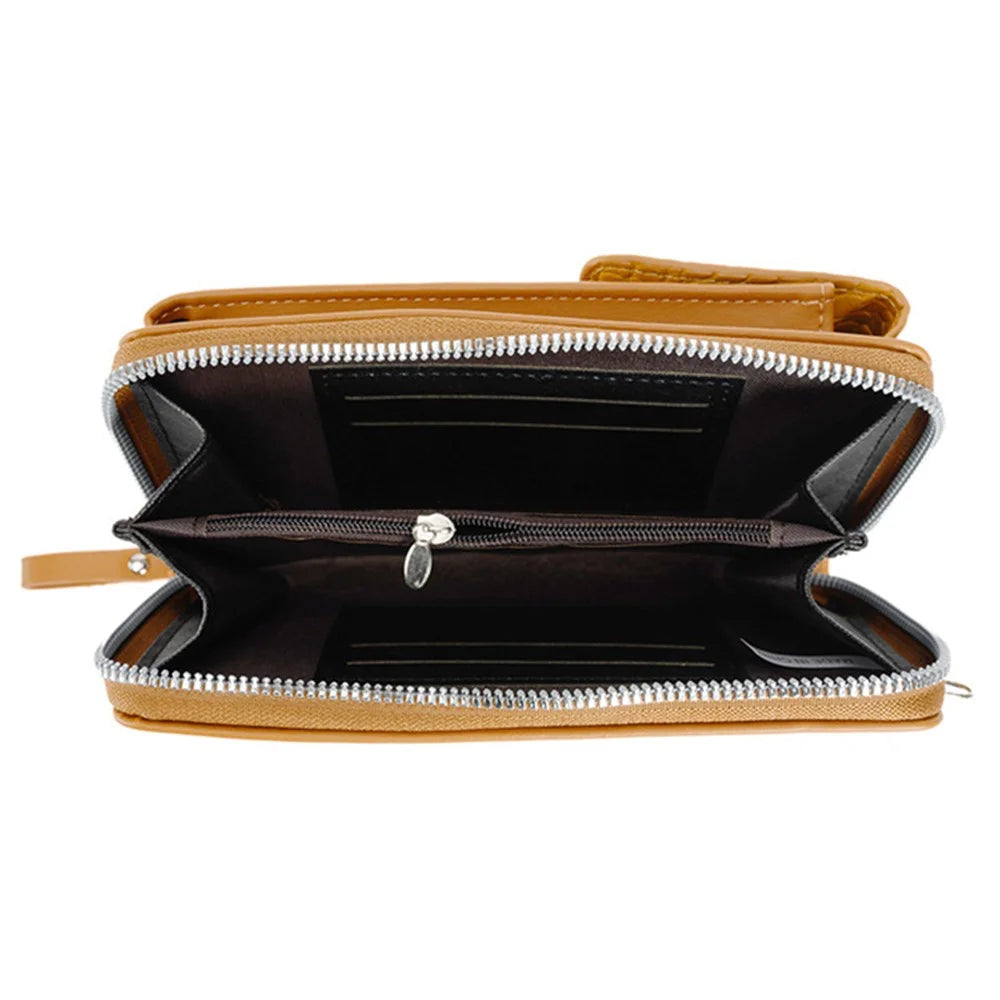 A3412 PU Leather Crossbody Shoulder Bag Women's Card Holder Storage Pouch Wallet Phone Bag - Brown - 3
