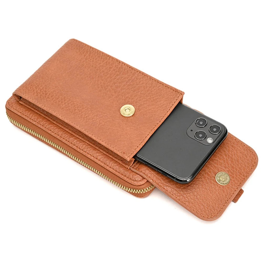 6130 PU Leather Zipper Wallet Phone Carrying Pouch Women Small Crossbody Shoulder Bag - Brown - 5