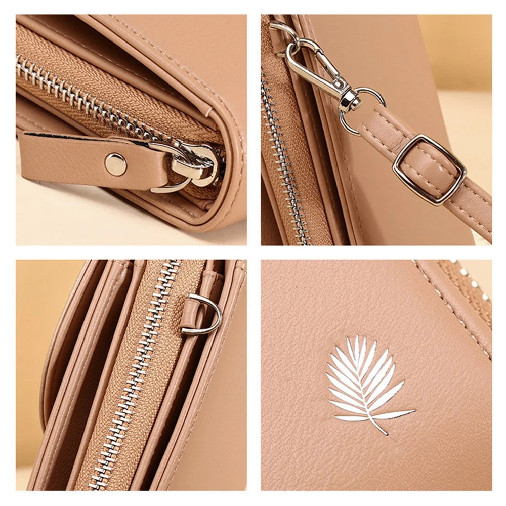 F833 Ladies Crossbody Shoulder Bag PU Leather Wallet Cell Phone Pouch Card Holder Bag - Camel - 3