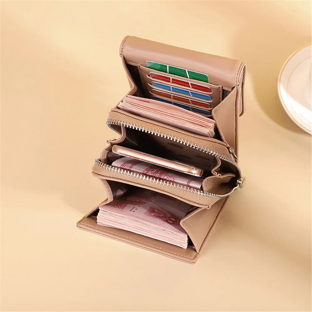 F833 Ladies Crossbody Shoulder Bag PU Leather Wallet Cell Phone Pouch Card Holder Bag - Camel - 4