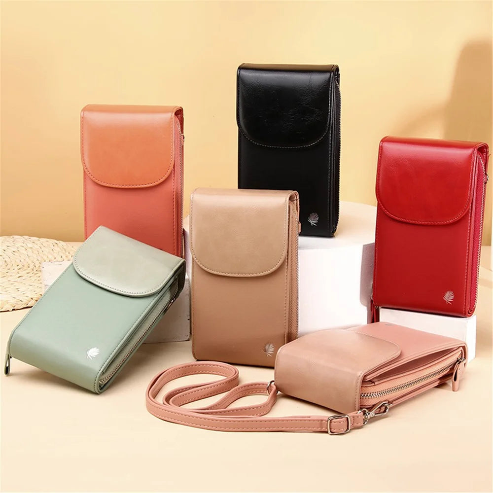 F833 Ladies Crossbody Shoulder Bag PU Leather Wallet Cell Phone Pouch Card Holder Bag - Camel - 5
