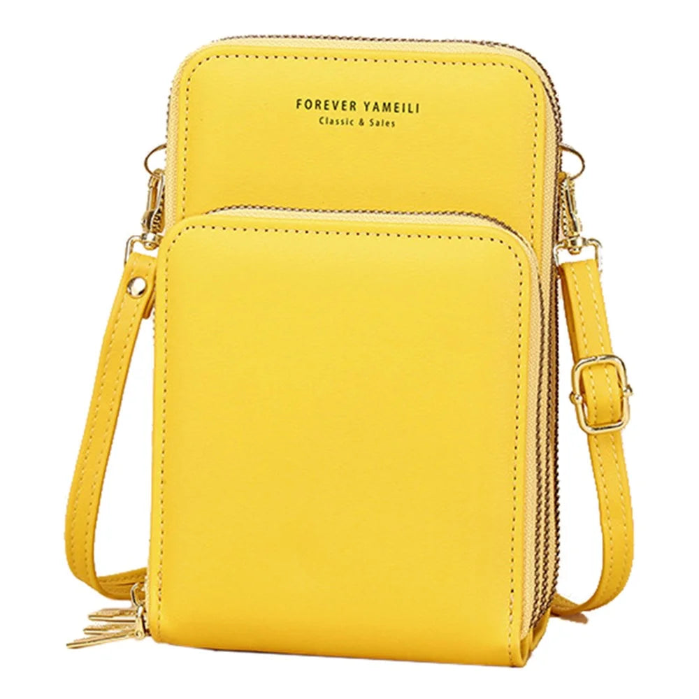 7133 Three-layer Zipper Wallet PU Leather Women Small Crossbody Cellphone Bag - Yellow - 1