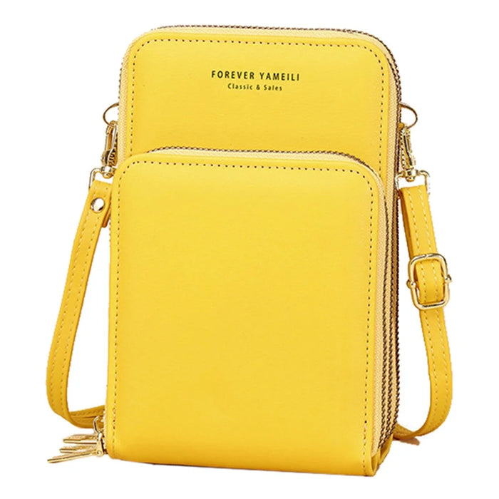 7133 Three-layer Zipper Wallet PU Leather Women Small Crossbody Cellphone Bag - Yellow - 1