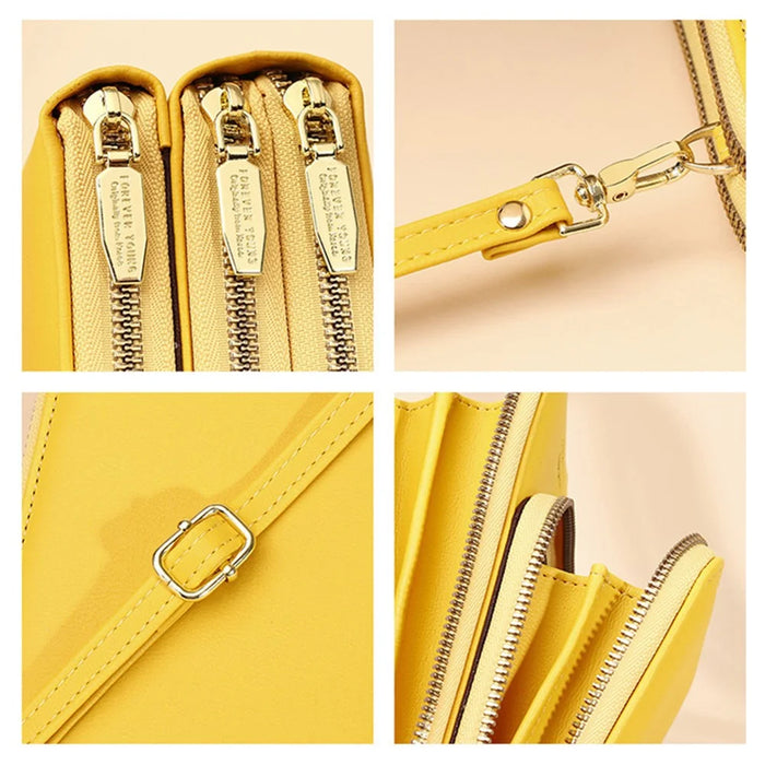 7133 Three-layer Zipper Wallet PU Leather Women Small Crossbody Cellphone Bag - Yellow - 4